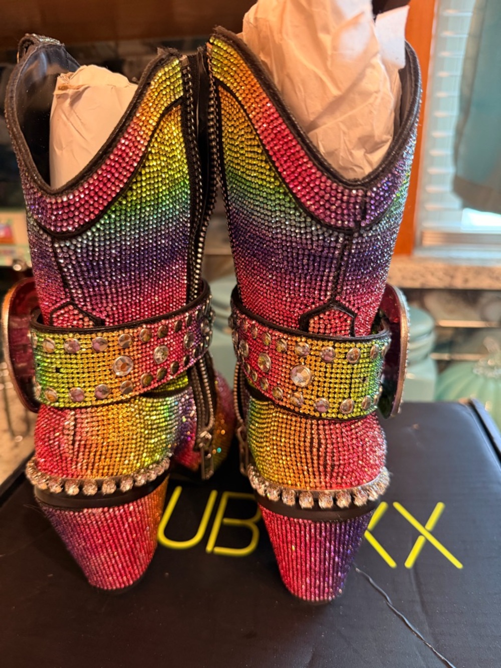 Dolls Kill CLUB EXX Pride Rainbow Sheriff Shine Rhinestone Cowboy Boots - Picture 4 of 10
